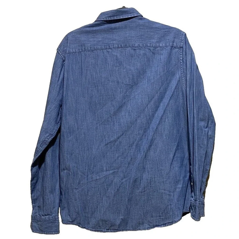 Banana Republic Mens M Blue Chambray Button Up Shirt Long Sleeve Cotton Oxford
